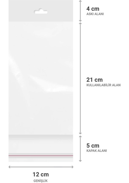 Askılı (Meksika Şapka) Bantlı Şeffaf Opp Torba 12 x 21+9 cm 500 Adet