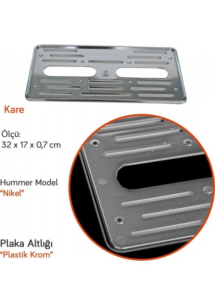 URF1-082 Hummer Kare Plaka Altlığı Plastik Krom Nikel (Tekli)