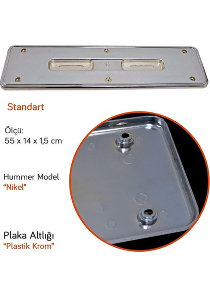 URF1-010 Hummer Plaka Altlığı Plastik Krom Nikel Kalın (2 Li)