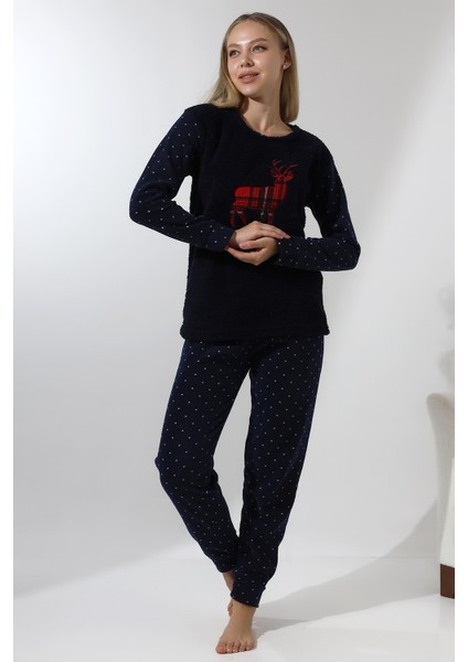 Fawn 5016 Peluş Welsoft Polar Kışlık Yumoş Geyikli Kadın Pijama Takımı