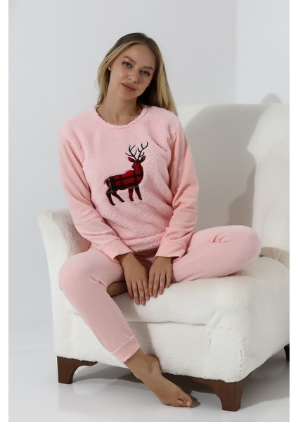 Fawn 5016 Peluş Welsoft Polar Kışlık Yumoş Geyikli Kadın Pijama Takımı fırsatları