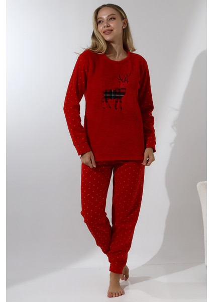 Fawn 5016 Peluş Welsoft Polar Kışlık Yumoş Geyikli Kadın Pijama Takımı