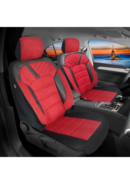 K2 - Volkswagen Id.3 ile Uyumlu Koltuk Kılıfı, Tam Takım/tay Tüyü/kırmızı-Siyah