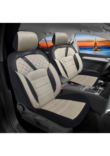 K2 - Mazda Cx-7 ile Uyumlu Koltuk Kılıfı, Tam Takım/tay Tüyü/krem-Siyah