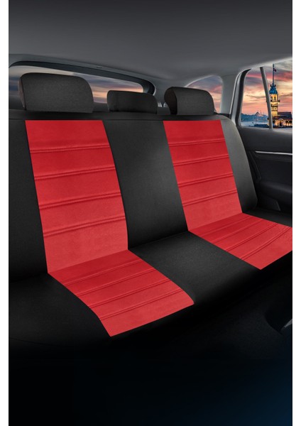 K2 - Seat Ibiza ile Uyumlu Koltuk Kılıfı, Tam Takım/tay Tüyü/kırmızı-Siyah