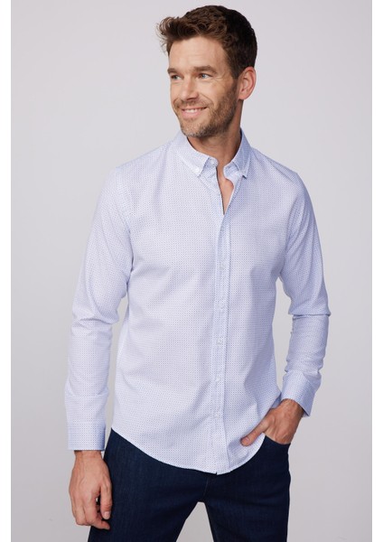 Slim Fit Desenli Pamuklu Kolay Ütü Erkek Gömlek