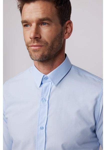 Slim Fit Pamuklu Kolay Ütü Mavi Erkek Gömlek modelleri