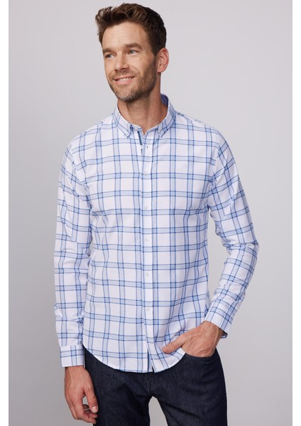 Slim Fit Kareli Pamuklu Kolay Ütü Erkek Gömlek
