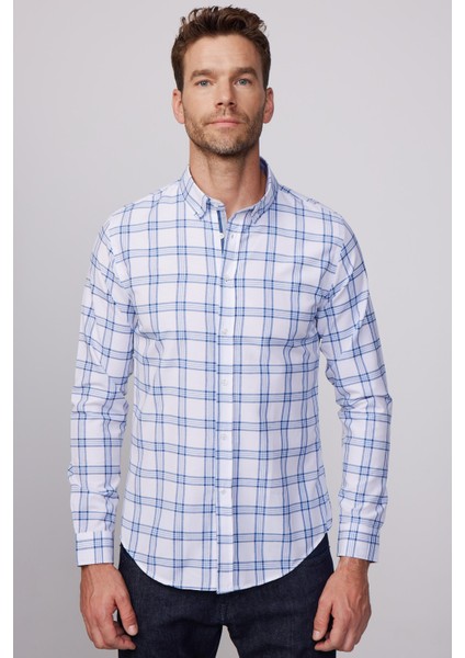 Slim Fit Kareli Pamuklu Kolay Ütü Erkek Gömlek
