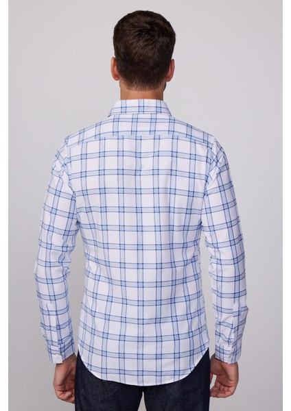 Slim Fit Kareli Pamuklu Kolay Ütü Erkek Gömlek
