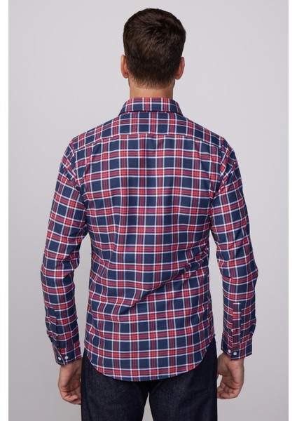Slim Fit Kareli Pamuklu Kolay Ütü Erkek Gömlek