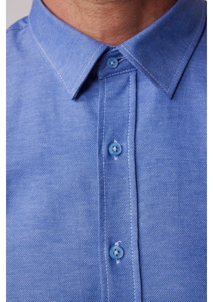 Modern Slim Fit Pamuklu Kolay Ütü Armürlü Indigo Erkek Gömlek fırsatları