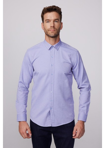 Modern Slim Fit Pamuklu Kolay Ütü Armürlü Mavi Erkek Gömlek fiyatları