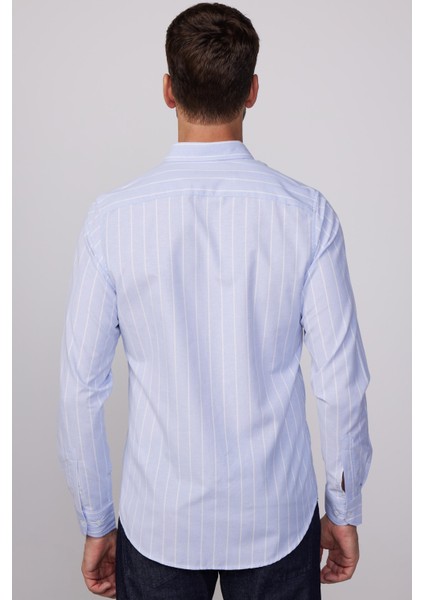 Slim Fit Uzun Kol Çizgili Yaka Düğmeli Erkek Gömlek indirimleri