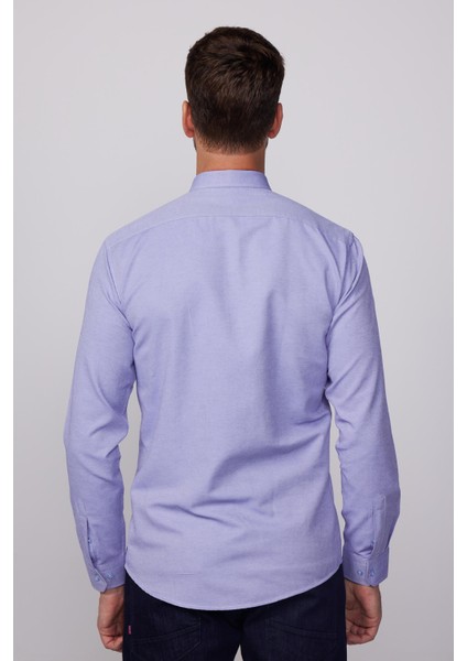 Modern Slim Fit Pamuklu Kolay Ütü Armürlü Mavi Erkek Gömlek indirimleri