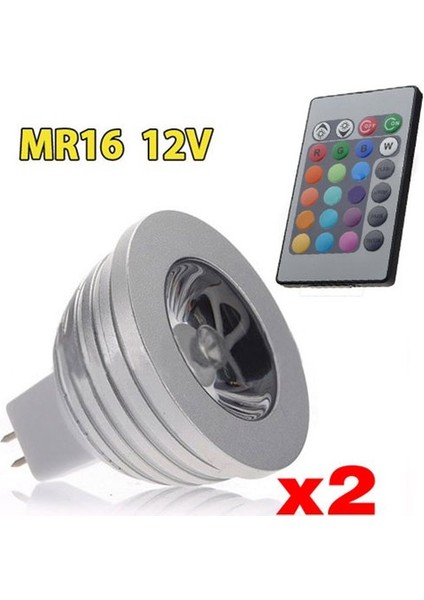 2 Adet MR16 3W 16 Renkli Rgb LED Ampul Lamba + Ir Uzaktan Kumanda (Yurt Dışından)