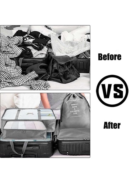 7pc Elbise Çanta Seti Ambalaj Kare Çok Fonksiyonlu Bavul Organizatör Bavul Organizatör Tatil Seyahat Kare Gri (Yurt Dışından)