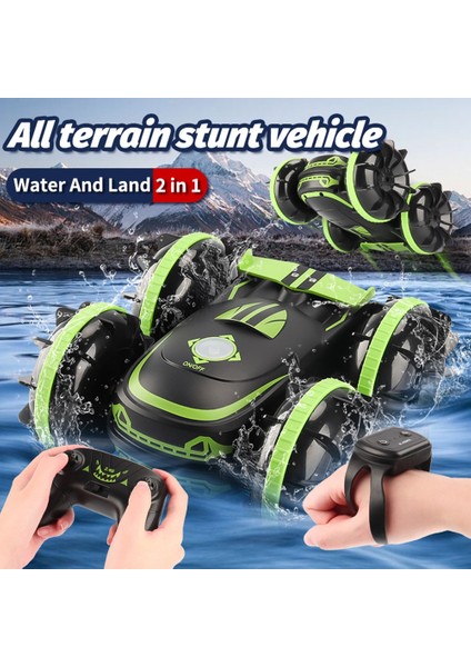 Rc Dublör Araba 4WD Izle Hareket Sensörü Kontrolü Deforme Edilebilir Dönüştürülebilir Araba Otomatik Demo Doğum Günü Hediyesi -Yeşil (Yurt Dışından)