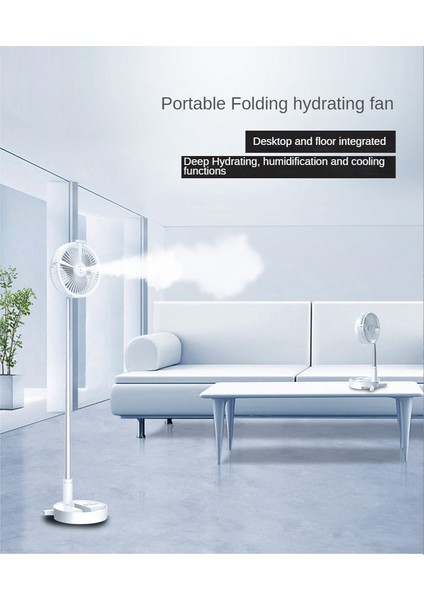 Taşınabilir Katlanır Geri Çekilebilir Zemin Düşük Gürültü 7200 Mah Sprey Fan Açık Uzaktan Kumanda Fan Yatak Odası Masası Soğutma Yaz-B (Yurt Dışından)