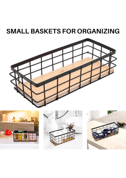 Ahşap Tabanlı 2 Paket Metal Depolama Sepeti, Dekoratif Sepetler, Küçük Sofra Takımlarını Düzenlemek Için Tel Sepet (Yurt Dışından) fırsatları