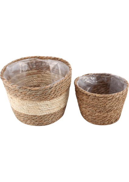2 Adet El Yapımı Saman Depolama Sepeti Rattan Zemin Saksı Kapalı Açık Saksı Bitki Konteyner (Yurt Dışından)