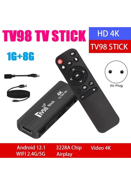 TV98 Tv Stıck 1g+8g ANDROID12.1 2.4g 5g Wifi Android Akıllı Tv Kutusu 4K 60FPS Set Üstü Kutusu (Ab Tak) (Yurt Dışından)