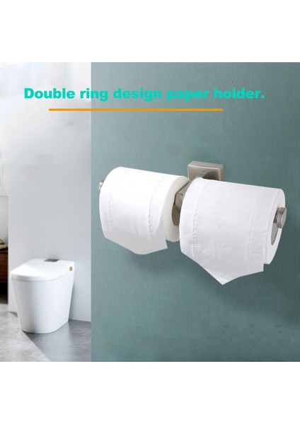 Paslanmaz Çelik Tutucu Çift Halkalı Tuvalet Kağıdı Tutucu Duvara Monte Banyo Tuvalet Kağıdı Rafı Gümüş (Yurt Dışından)