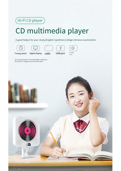 CD Çalar Duvara Monte Fm Radyo Bluetooth USB Disk Taşınabilir Taşınabilir Müzik Çalar Uzaktan Kumanda Stereo Hoparlör-Abd Fişi (Yurt Dışından)