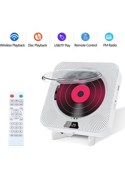 CD Çalar Duvara Monte Fm Radyo Bluetooth USB Disk Taşınabilir Taşınabilir Müzik Çalar Uzaktan Kumanda Stereo Hoparlör-Abd Fişi (Yurt Dışından)