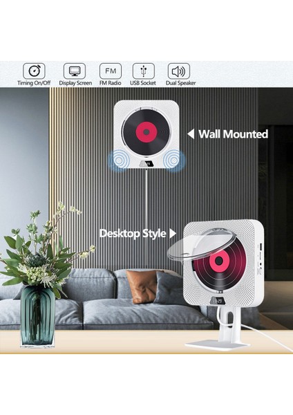 CD Çalar Duvara Monte Fm Radyo Bluetooth USB Disk Taşınabilir Taşınabilir Müzik Çalar Uzaktan Kumanda Stereo Hoparlör-Abd Fişi (Yurt Dışından)