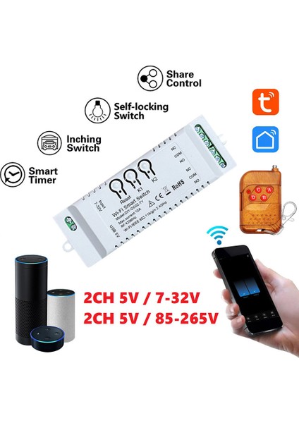 2ch Tuya Wifi Akıllı Anahtar Dıy Zamanlayıcı + Uzaktan 85-265V USB 5V 2.4g Wifi Smartlife Ev Otomasyonu Modülü Alexa Iftt Için (Yurt Dışından) indirimleri