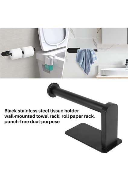 Tuvalet Kağıdı Tutucu Kendinden Yapışkanlı Mutfak Tuvalet Yapışkan Tutucu Banyo Için Sondaj Yok Duvara Sopa Paslanmaz Çelik Fırçalanmış - Siyah (Yurt Dışından)