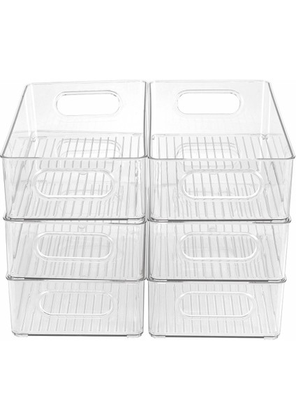 6 Adet Buzdolabı Organizatör Kutuları Istiflenebilir Buzdolabı Organizatörler Kesme Kolları ile Şeffaf Plastik Kiler Gıda Depolama Rafı (Yurt Dışından)