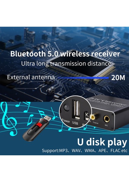 Dijital Dac Dekoder Optik - Rca Dönüştürücü Bluetooth 5.0 Alıcı Optik Koaksiyel Dijital Ses - Analog Dönüştürücü (Yurt Dışından)