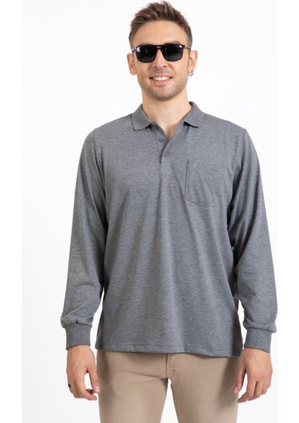 Erkek Orta Yaş ve Üzeri Polo Yaka Cepli Uzun Kollu Mevsimlik Sweatshirt 1103-Gri fiyatları
