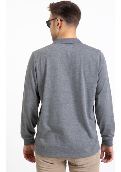 Erkek Orta Yaş ve Üzeri Polo Yaka Cepli Uzun Kollu Mevsimlik Sweatshirt 1103-Gri modelleri
