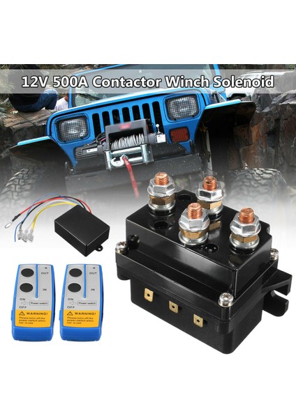 12 V 500A Vinç Solenoid Röle Kontaktör + Kamyon Atv 5500-12000LBS Vinç Için Kablosuz Vinç Uzaktan Kumanda Kiti (500A) (Yurt Dışından)