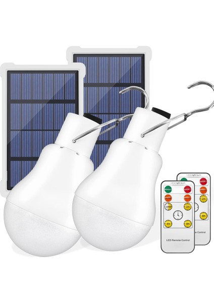 Taşınabilir Güneş Ampuller, USB Şarj Edilebilir Acil Durum LED Ampuller Uzaktan Zamanlayıcı ile Döken Yürüyüş Kamp Çadırı 2 Takım (Yurt Dışından)