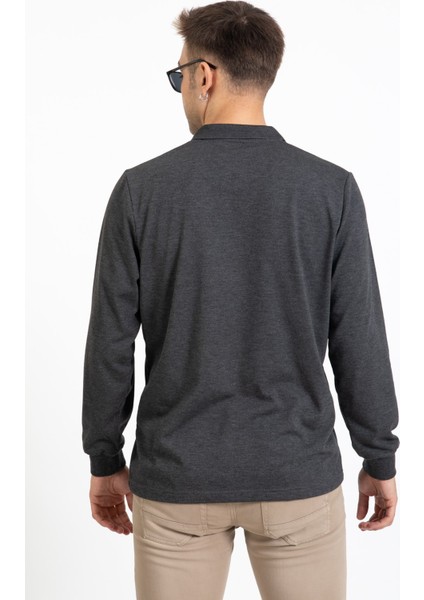 Erkek Orta Yaş ve Üzeri Polo Yaka Cepli Uzun Kollu Mevsimlik Sweatshirt 1103-Füme modelleri