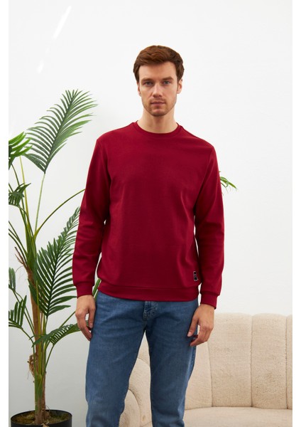 Erkek Comfort Fit Basic Düz Sweatshirt Bordo MARS26