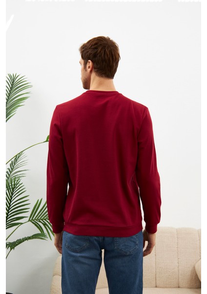 Erkek Comfort Fit Basic Düz Sweatshirt Bordo MARS26