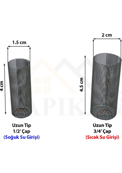 Uzun Tip Kombi Pislik Tutucu Filtresi 2'li Takım (Sıcak + Soğuk Su) - Petek Kombi Bakımı Filtre Süzgeç Tamiri - Kombi Bağlantı Seti Tamir Süzgeci