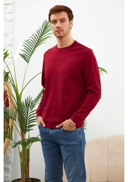 Erkek Comfort Fit Basic Düz Sweatshirt Bordo MARS26 fiyatları