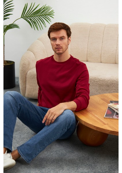 Erkek Comfort Fit Basic Düz Sweatshirt Bordo MARS26 indirimleri