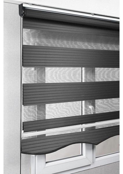 Etekli Antrasit Pileli Zebra Stor Kaliteli Güneşlik Perdeler