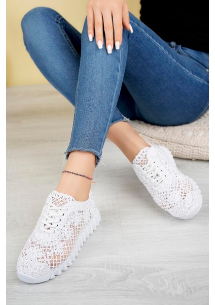 Örgü Desenli Sneakers C Beyaz Tekstil