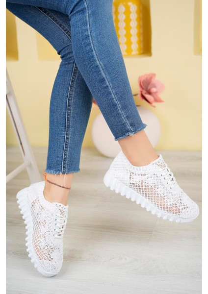 Örgü Desenli Sneakers C Beyaz Tekstil