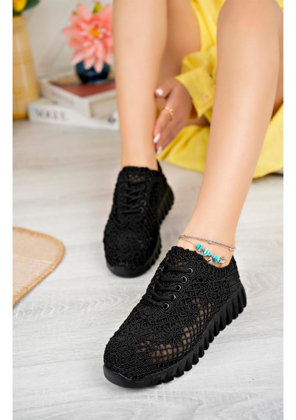 Örgü Desenli Sneakers C Siyah Tekstil