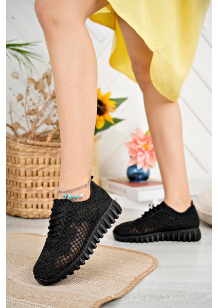 Örgü Desenli Sneakers C Siyah Tekstil