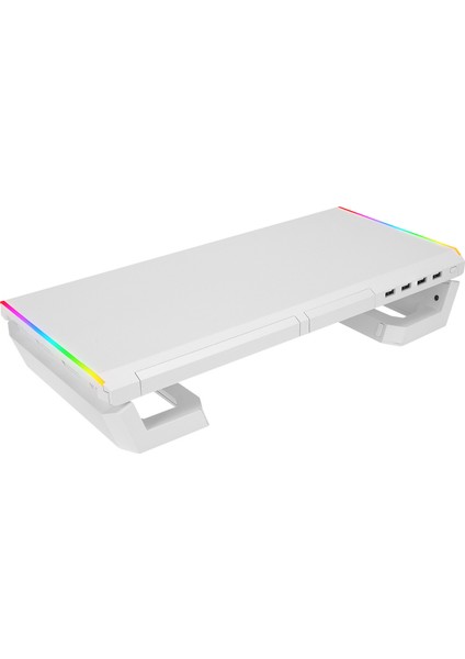 St1 4 USB Hub Rgb Işıklı Katlanabilir Yükseklik Ayarlı Beyaz Monitör Yükseltici Laptop Standı